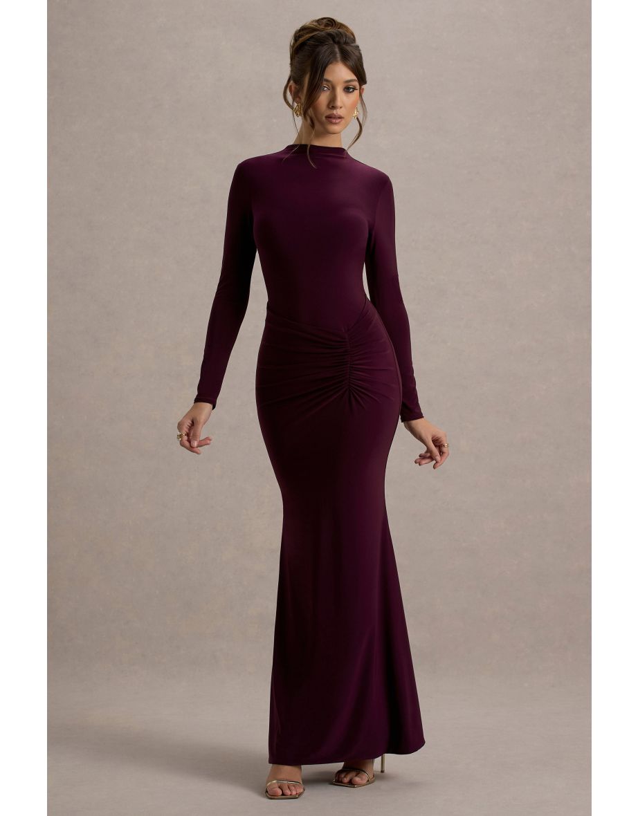 Reid | Plum Long-Sleeve Gathered Maxi Dress