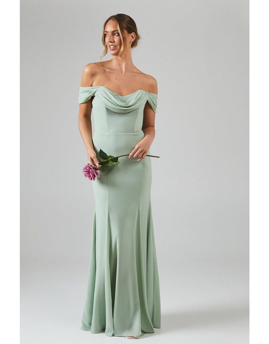 Debut London by Coast Cowl Front Draped Bardot Chiffon Bridesmaids Dress