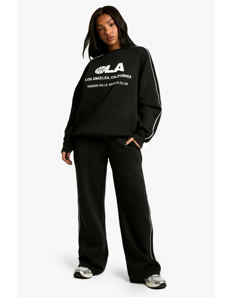 LA Basketball Side Striped Oversized Sweatshirt - black