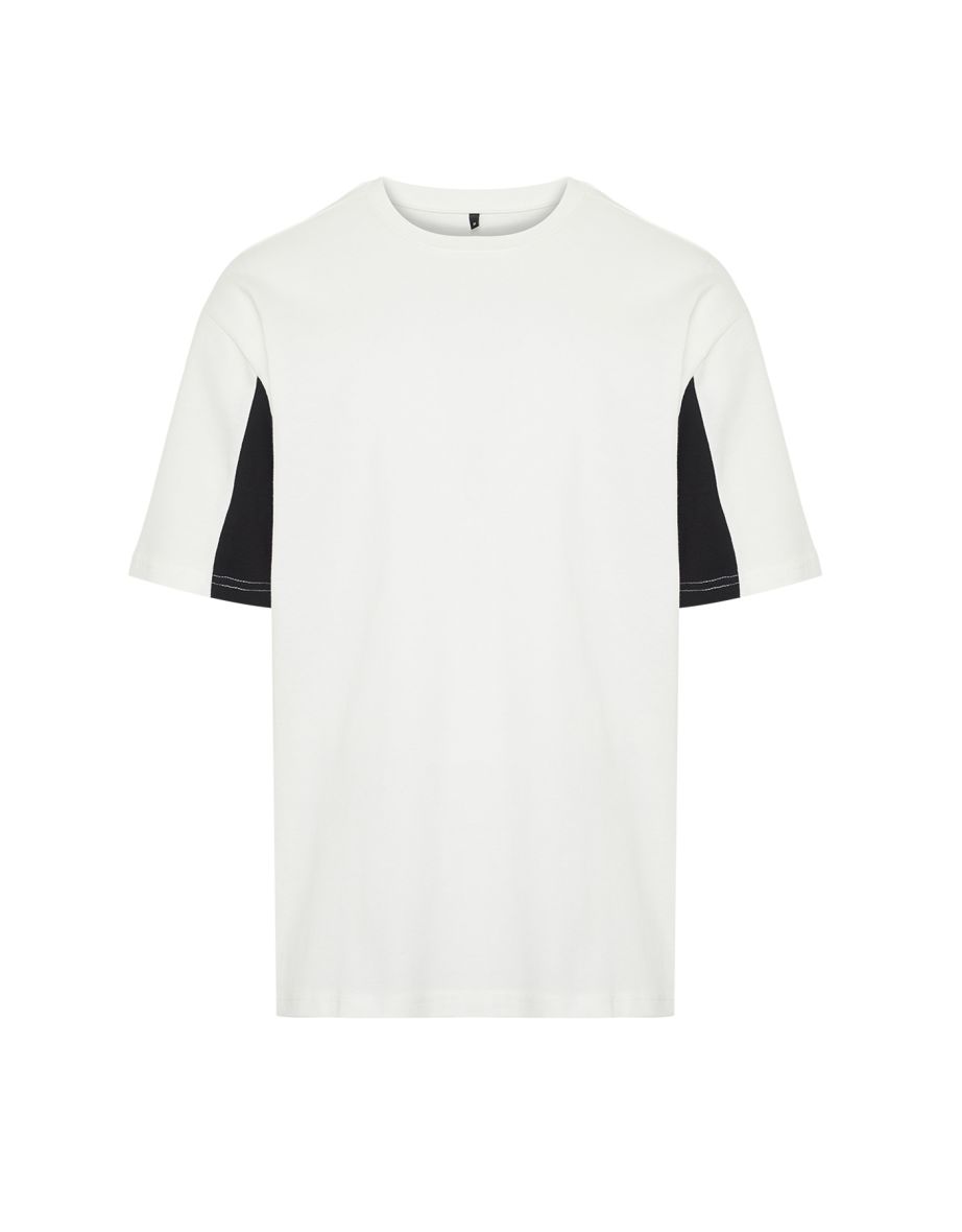 Ecru Men's Relaxed/Comfortable Fit Color Block 100% Cotton T-Shirt - 7