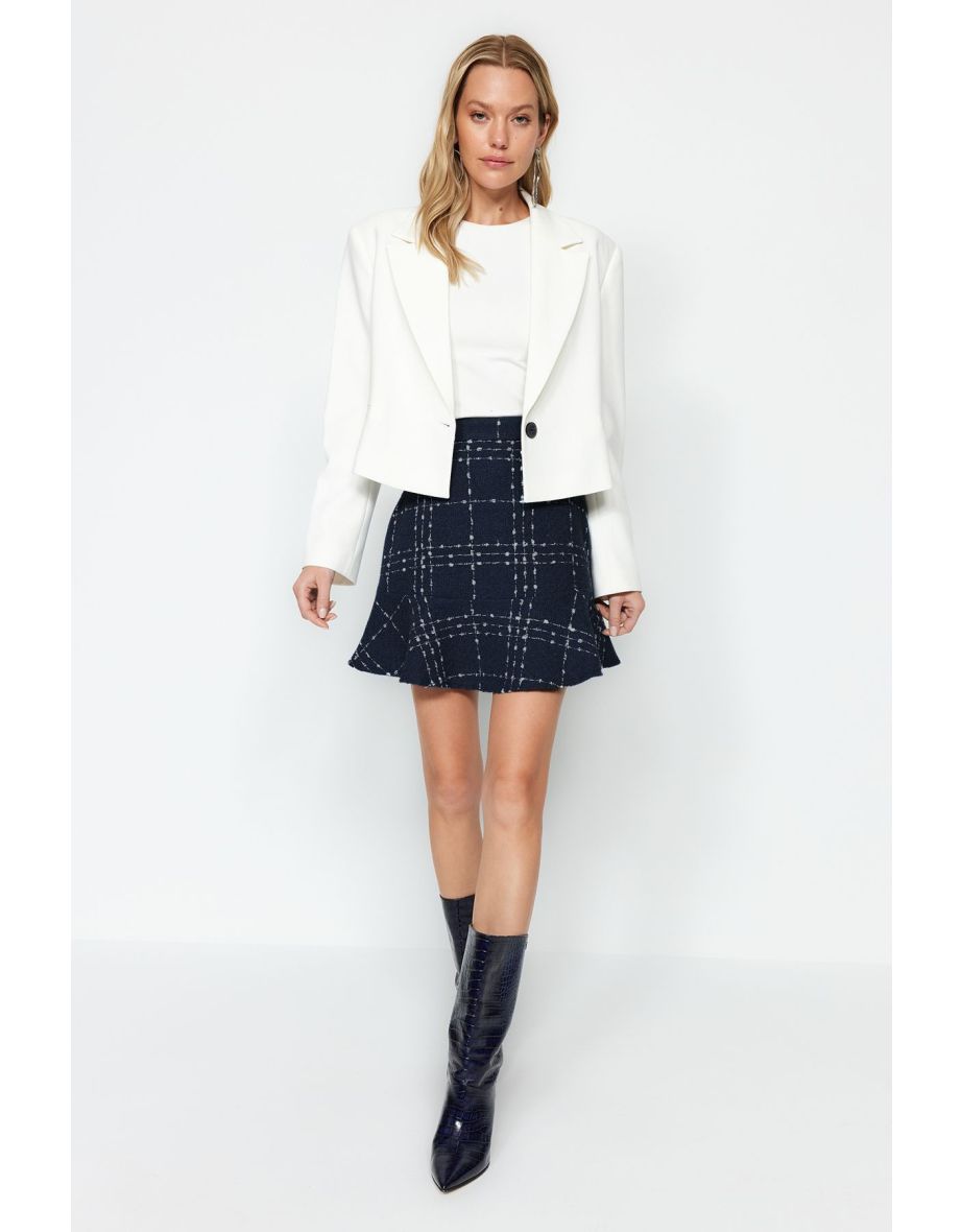 Navy Blue Ruffled Woven Skirt
