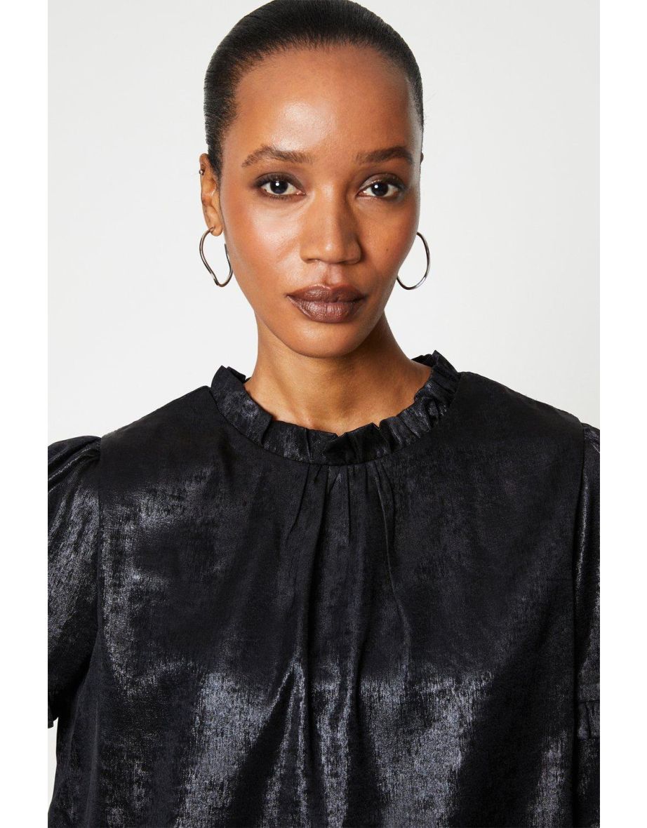Foil Frill Long Sleeve Top - black - 3