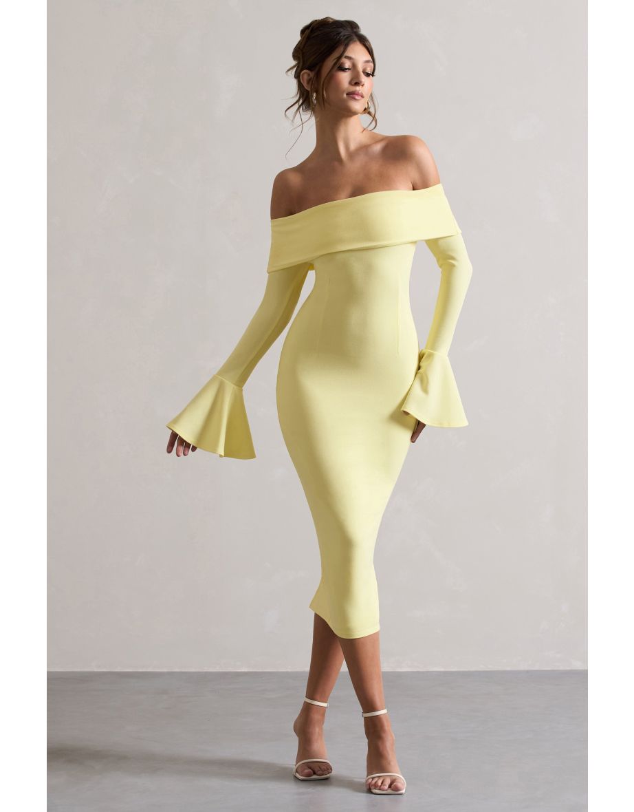 Emma | Lemon Bardot Flared-Sleeve Midi Dress