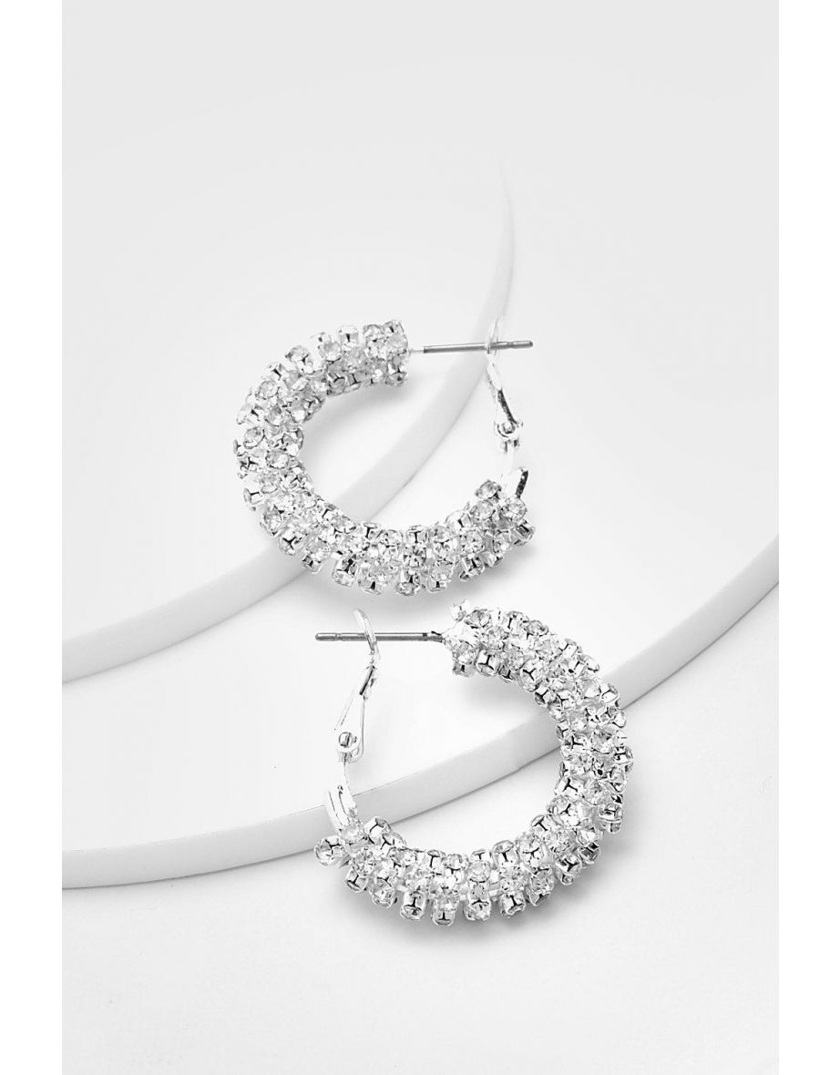 Crystal Cup Chain Chubby Hoop - silver