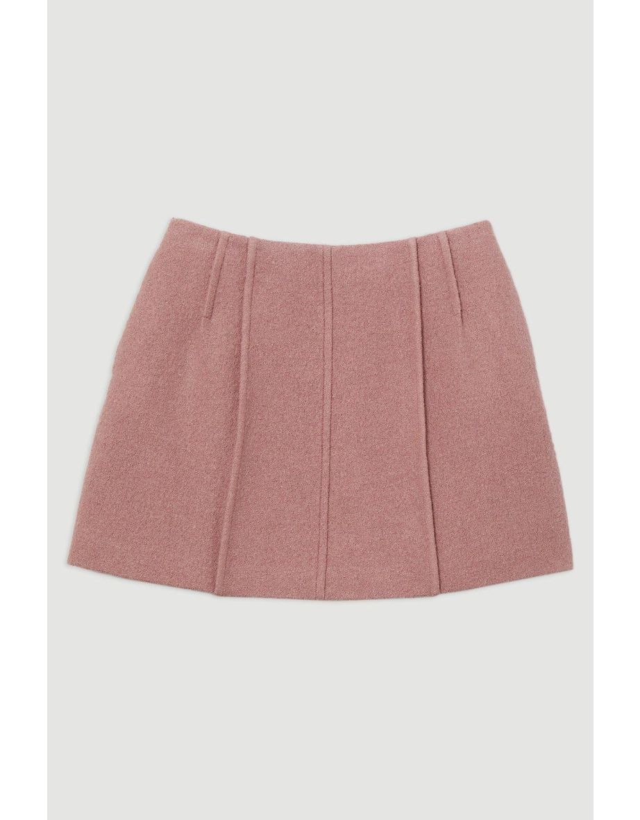 Textured Wool Blend Darted Tailored Midi Skirt - 3