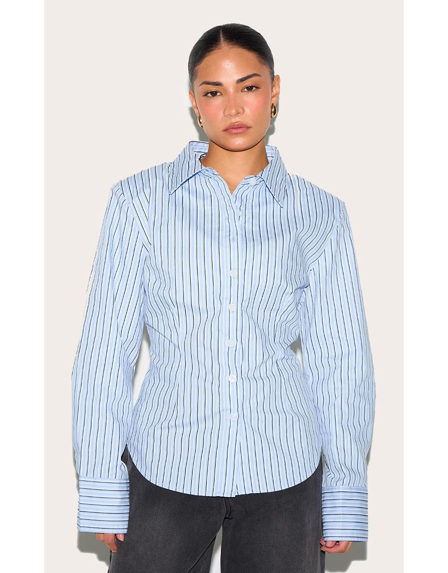 Petite Blue And White Fitted Pinstripe Shirt