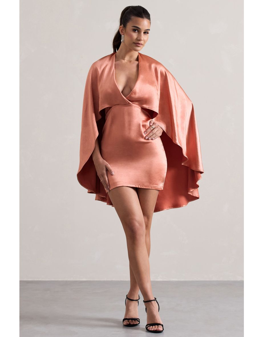 Olsen | Coral Satin Plunge-Neck Cape Mini Dress
