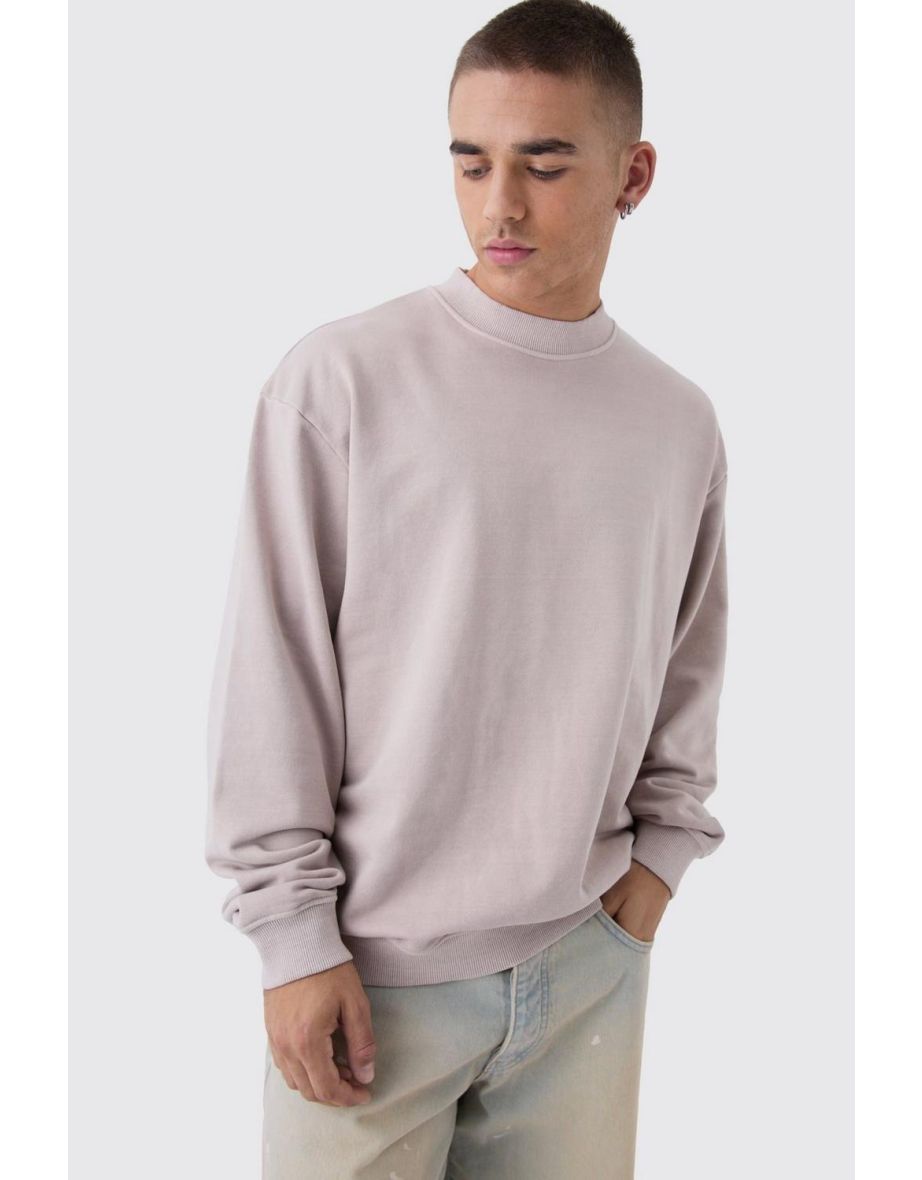 Oversized Extended Neck Acid Wash Sweatshirt - taupe