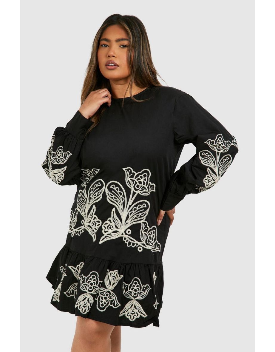 Black long sleeve frill retailers hem shift dress