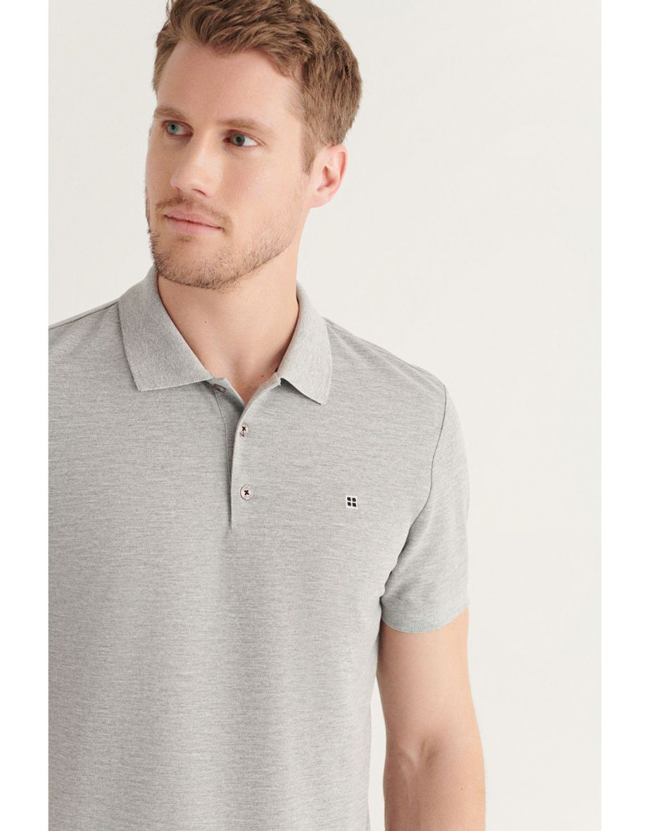 Men's Gray 100% Cotton Cool Keeping Standard Fit Regular Cut Polo Neck T-shirt