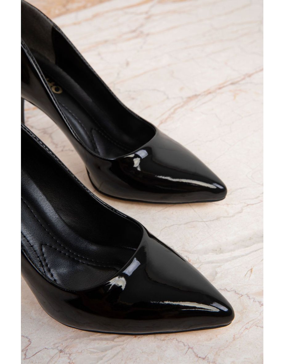 Black Patent Leather Women's Classic High Heel Shoes - 4