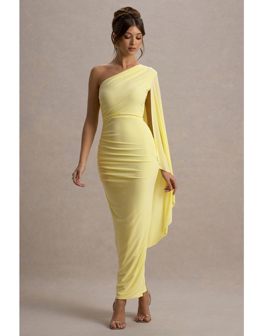 Clementina | Lemon Asymmetric Cape Sleeve Maxi Dress
