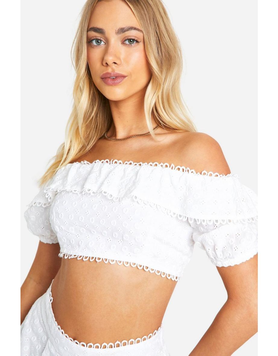 Broderie Bardot Top - ivory - 3