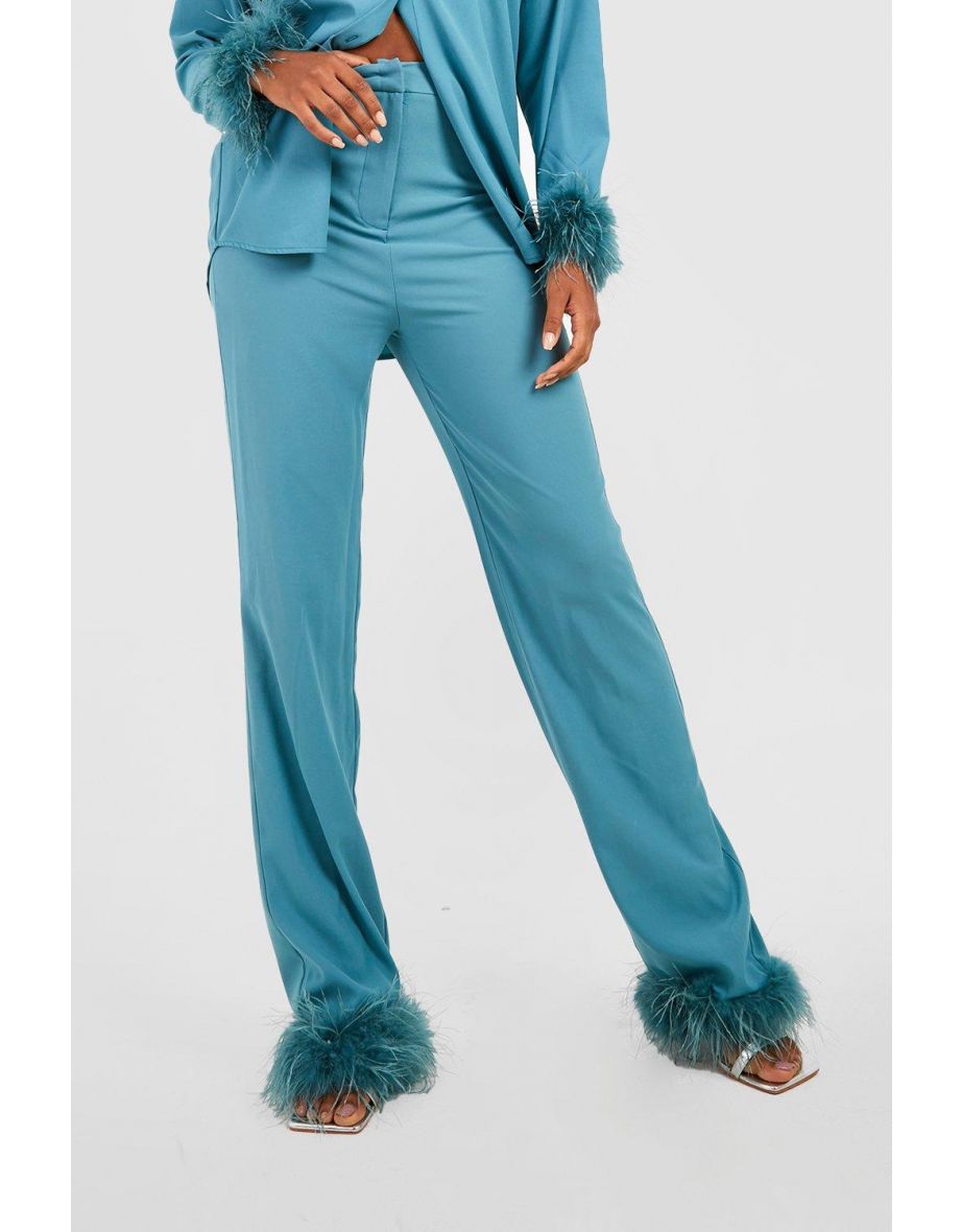 Tall Feather Trim Trouser - teal - 3