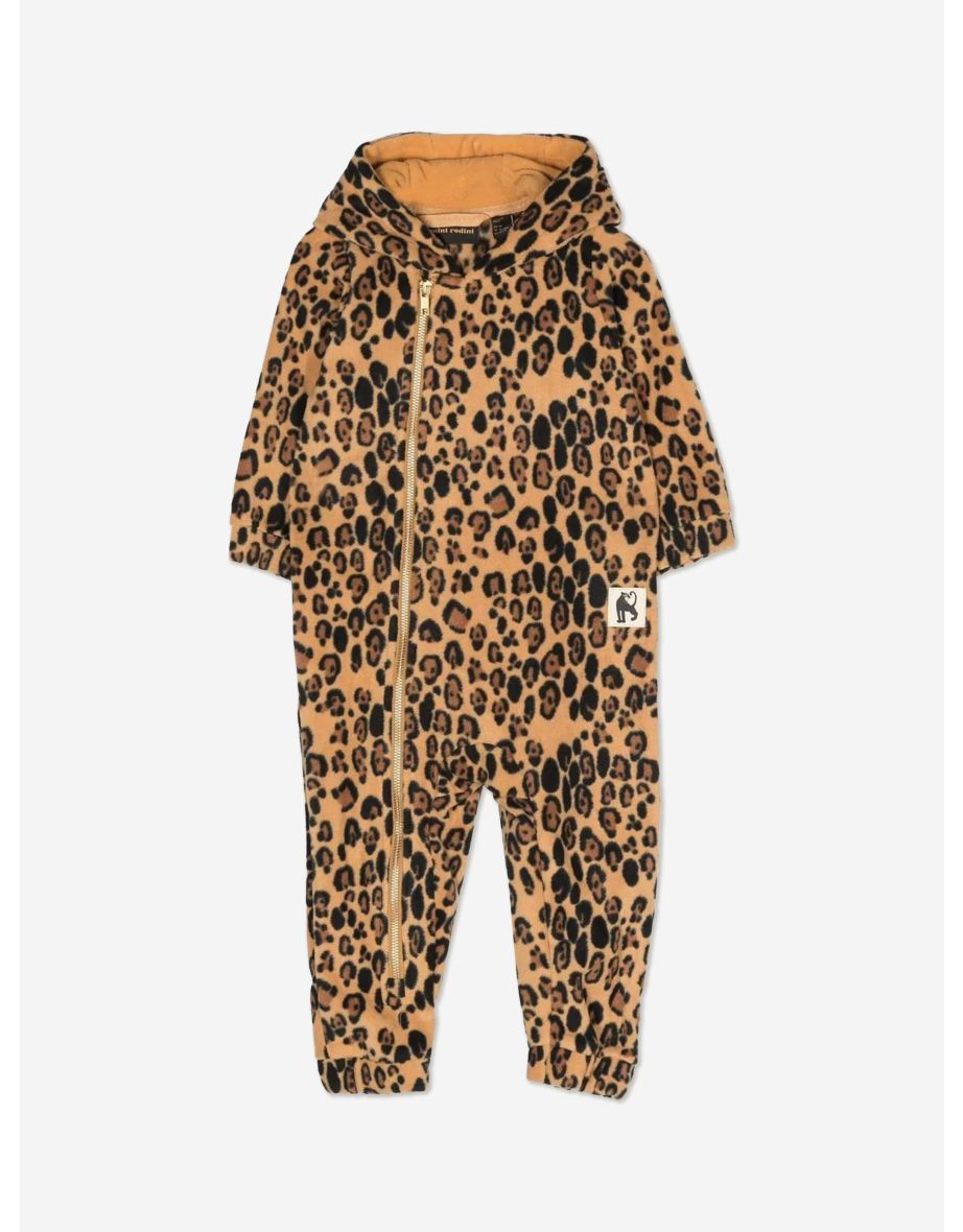 Baby Girls Leopard Fleece Onesie in Brown
