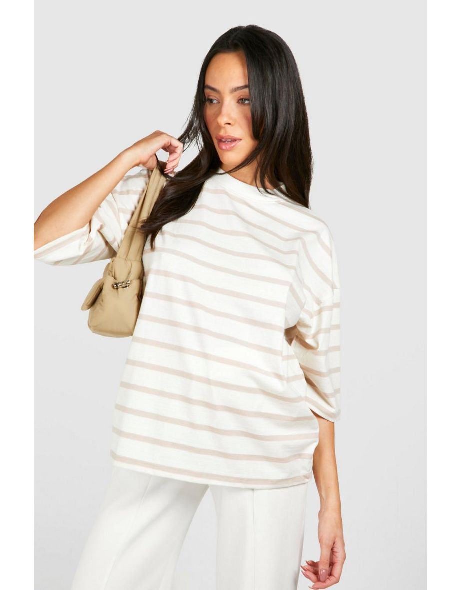 Maternity Crew Neck Stripe T-shirt - beige