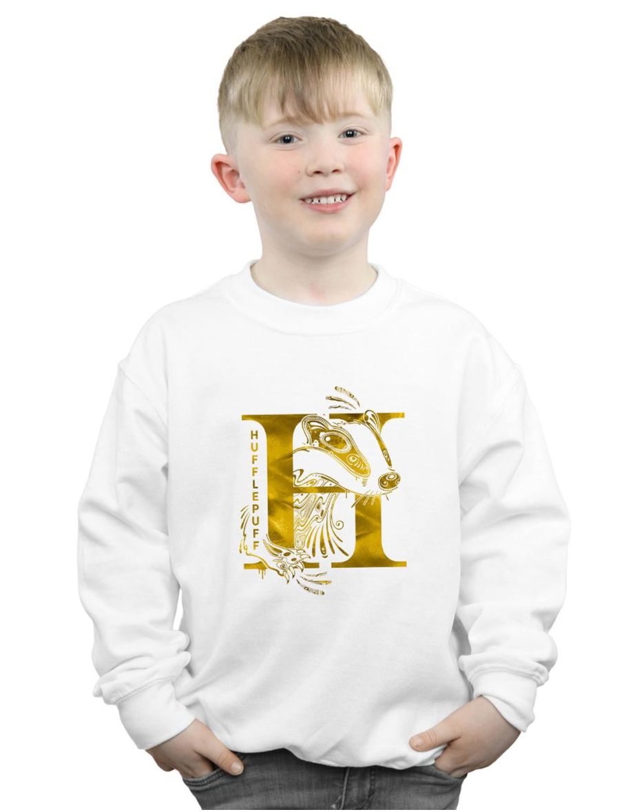 Harry Potter Boys Hufflepuff Badger Sweatshirt - White