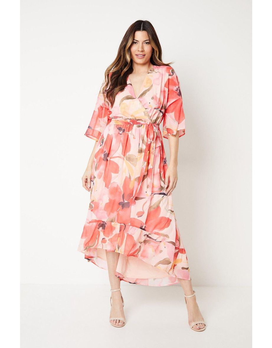 Kimono Sleeve Hi Lo Wrap Dress