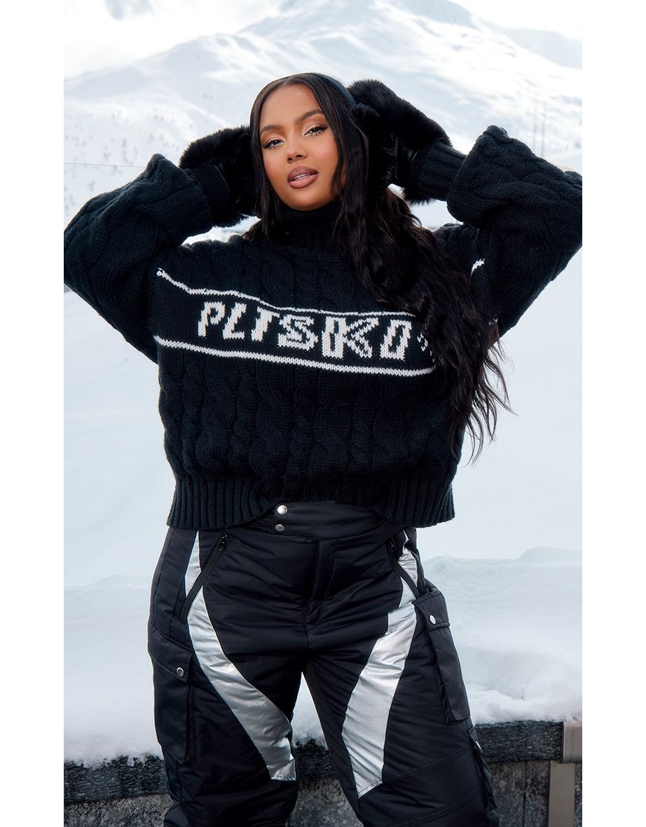 Shop PRETTYLITTLETHING Plus Black Jacquard Apres Ski Oversized Jumper Online in Qatar VogaCloset