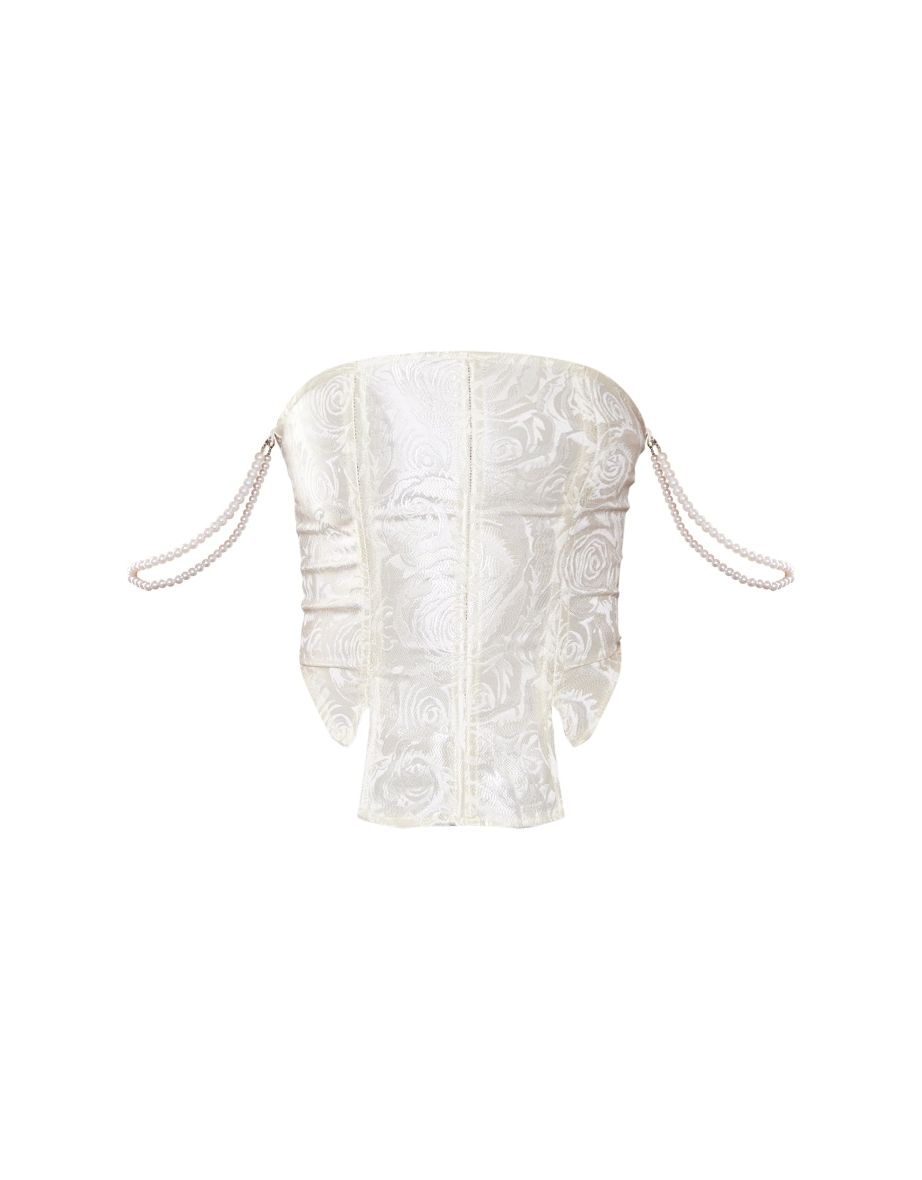 Cream Textured Pearl Detail Corset - 4