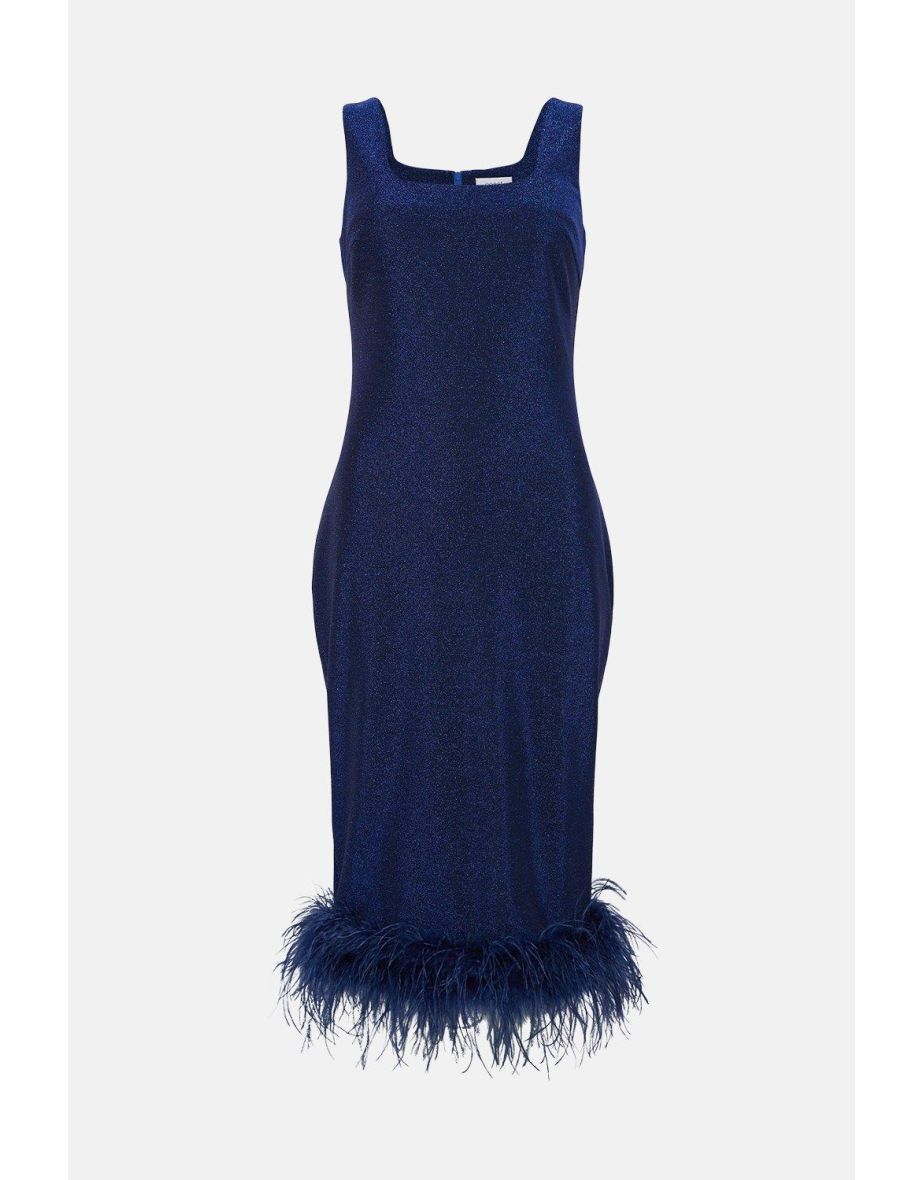 Glitter Scuba Feather Hem Dress - 3