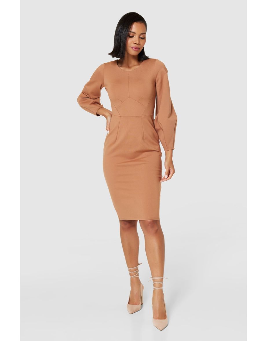 Closet London Camel Bodycon Midi Dress - 4