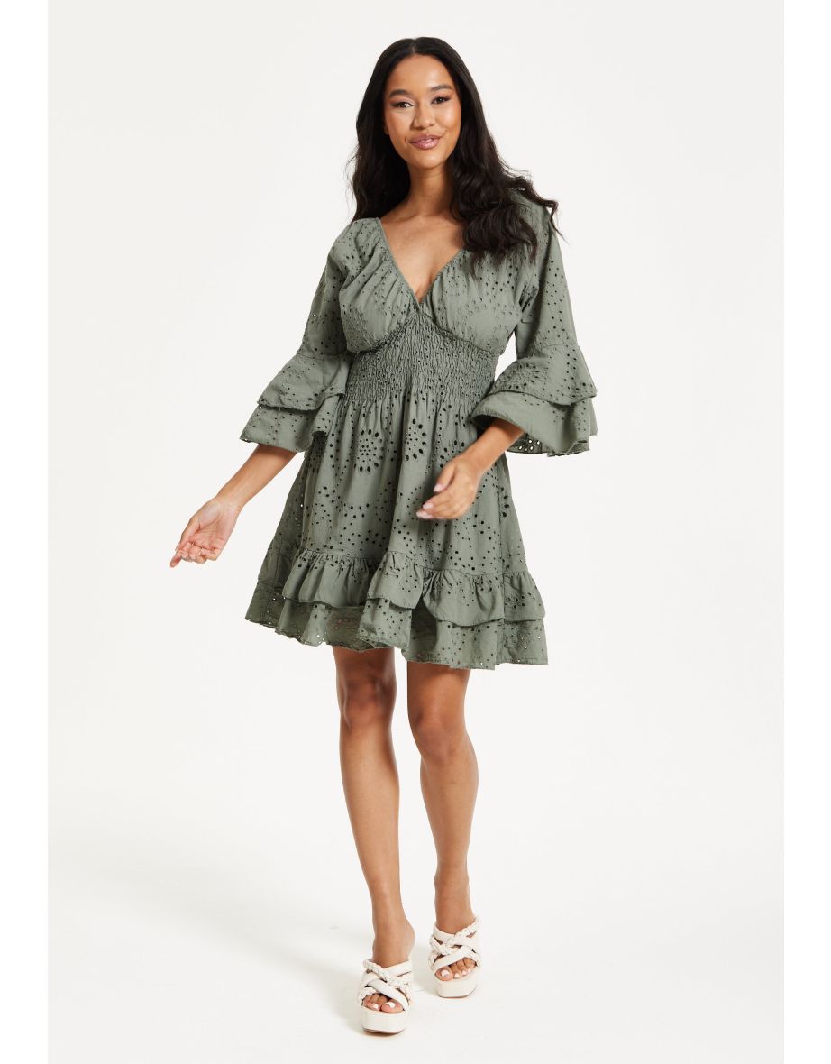 Khaki Ruffle Mini Dress