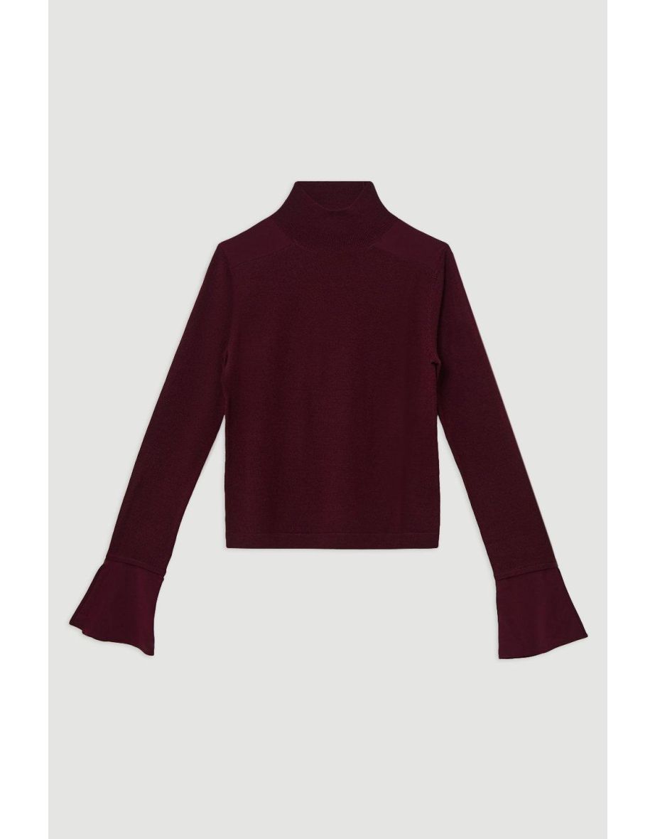 Merino Wool Blend Knit Jumper With Silk Cuffs - 3