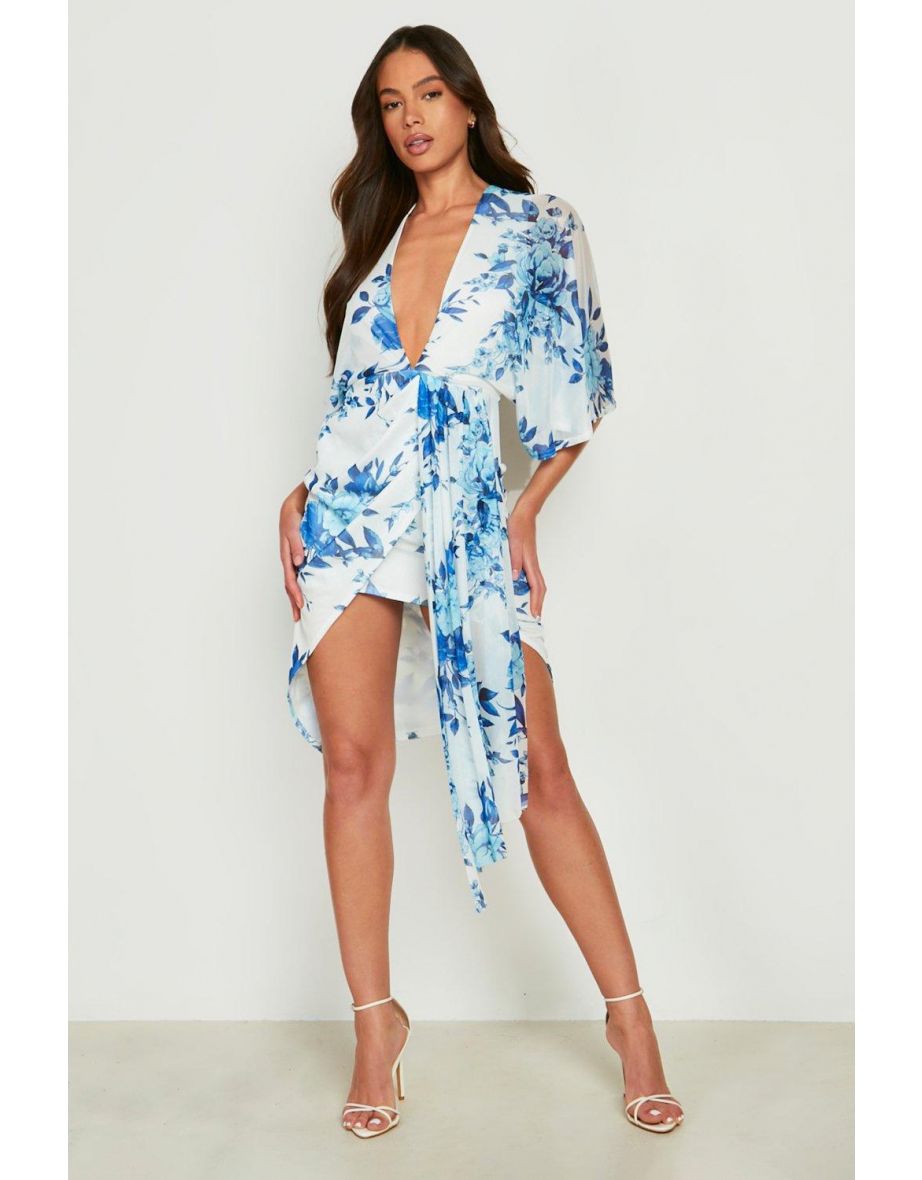 Floral Mesh Plunge Midi Dress