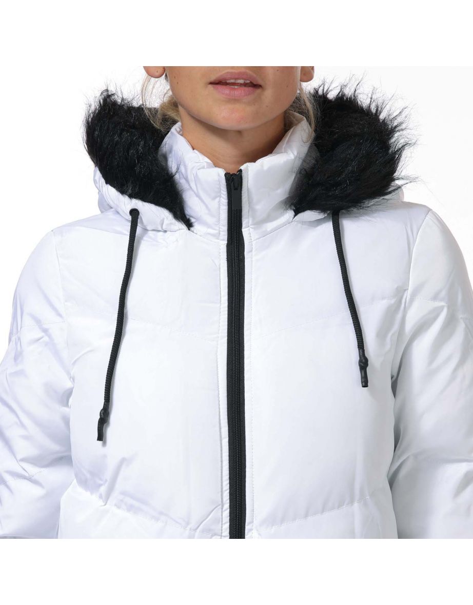 Women's Brave Soul Marcella Longline Padded Jacket in White - 5
