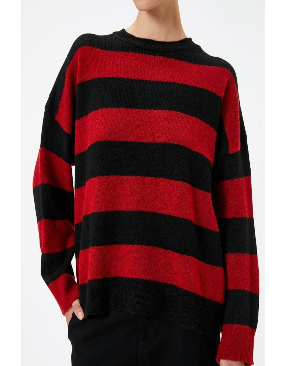 Women's Red Striped Sweater - 4