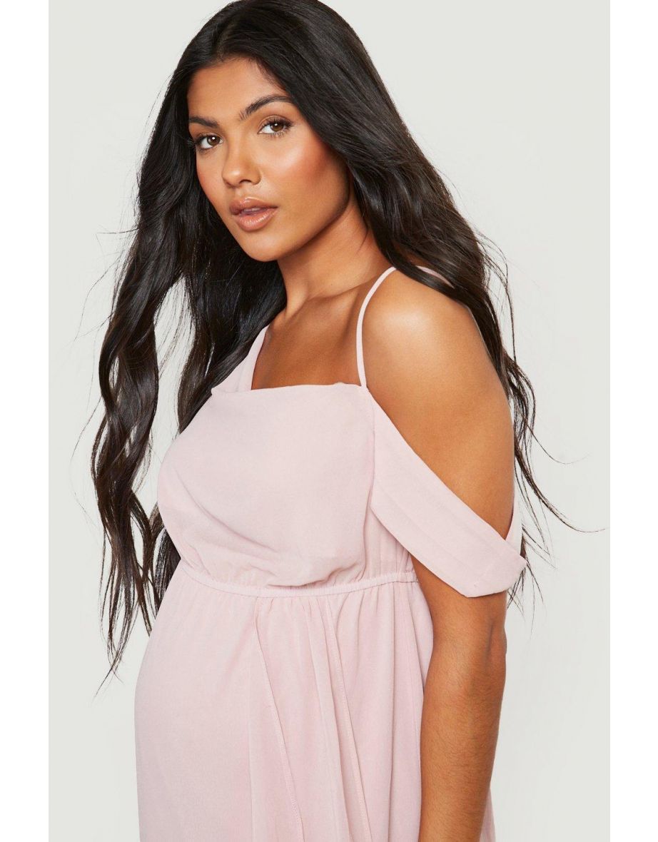 Maternity Occasion Drape Shoulder Maxi Dress - nude - 3