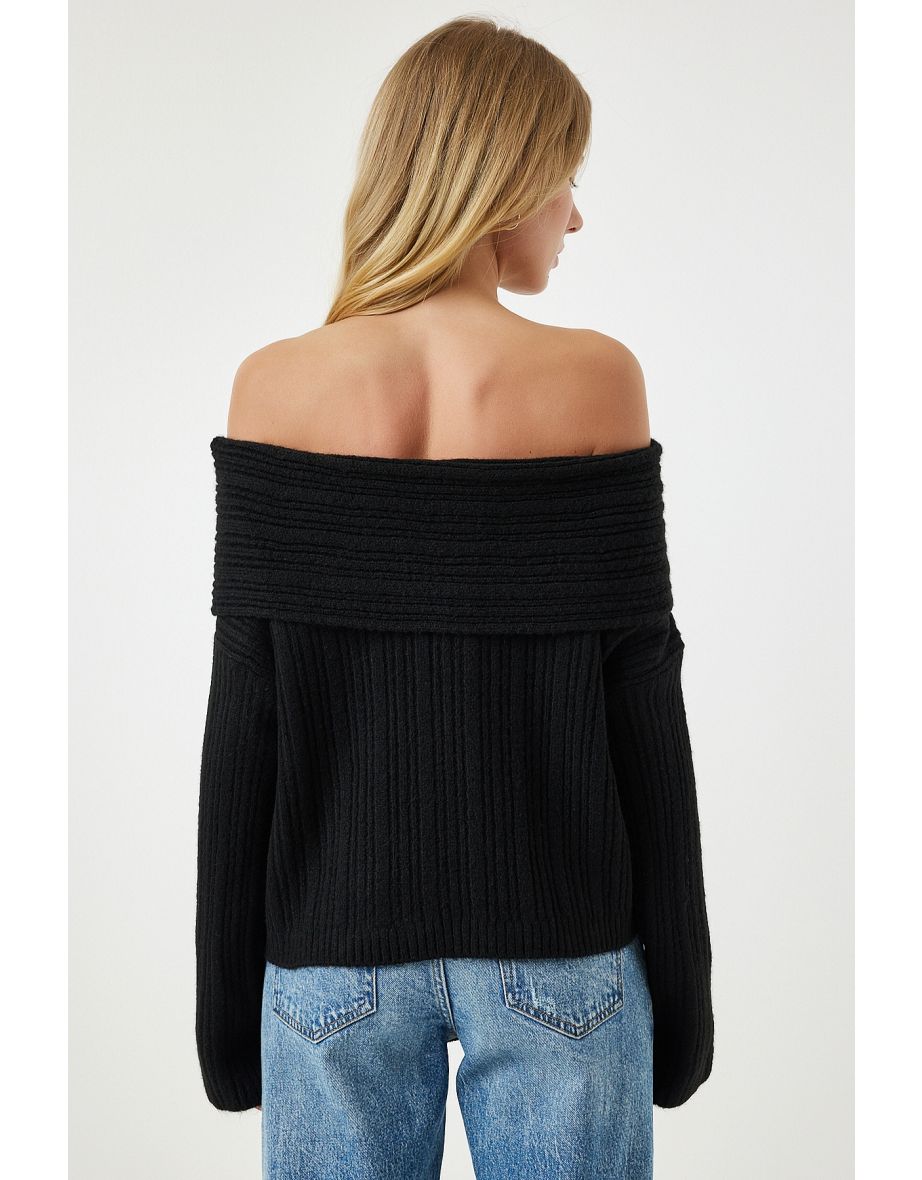 Women's Black Madonna Collar Knitwear Sweater - 5