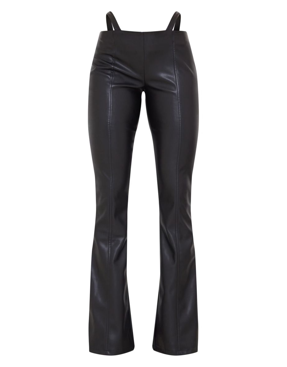 Black Faux Leather Cut Out Low Waist Flares - 4