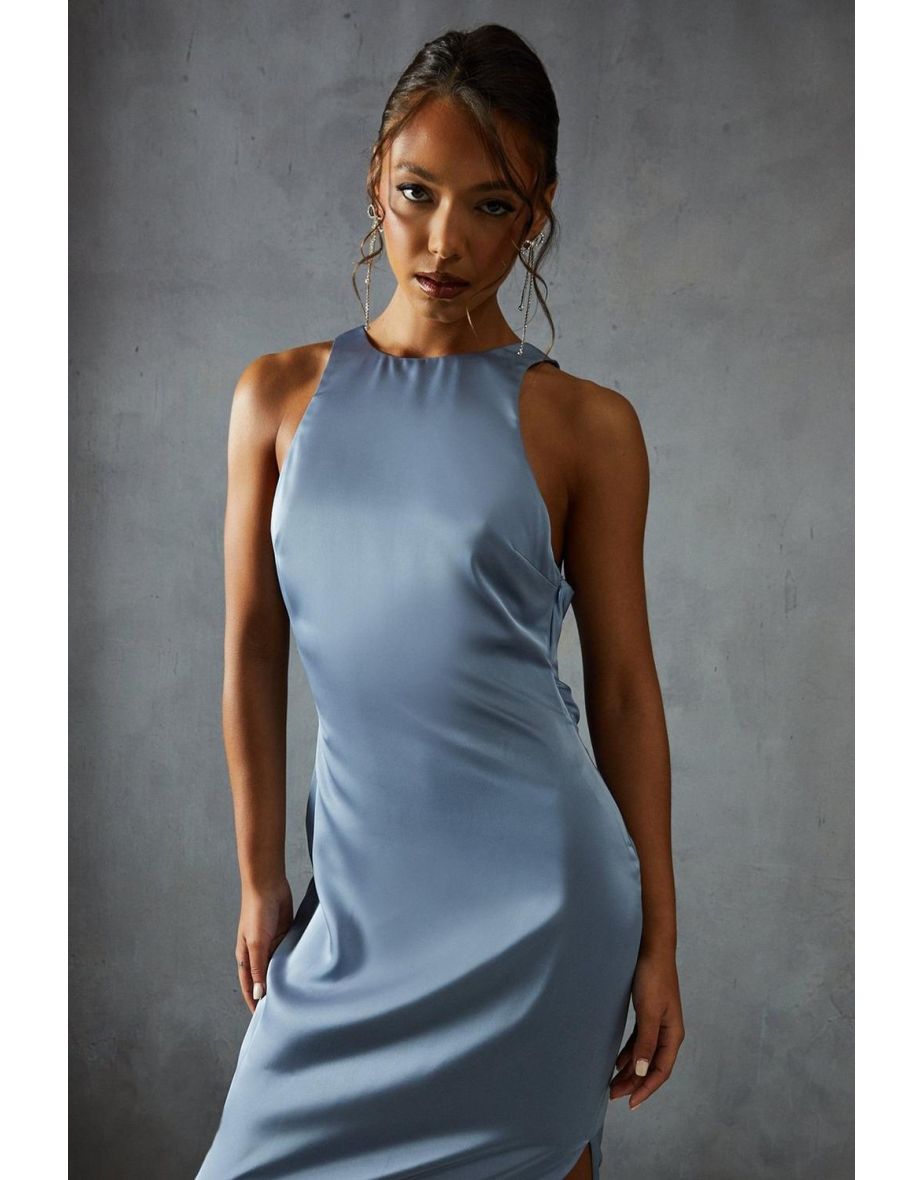 Premium Satin Racer Open Back Bridesmaid Dress - 3