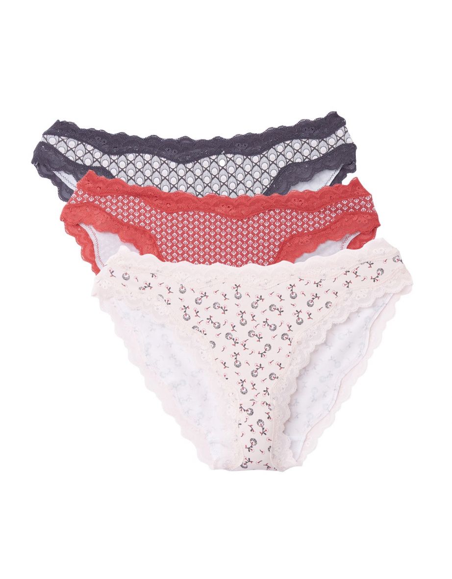 Pack of 3 Cotton and Lace Knickers