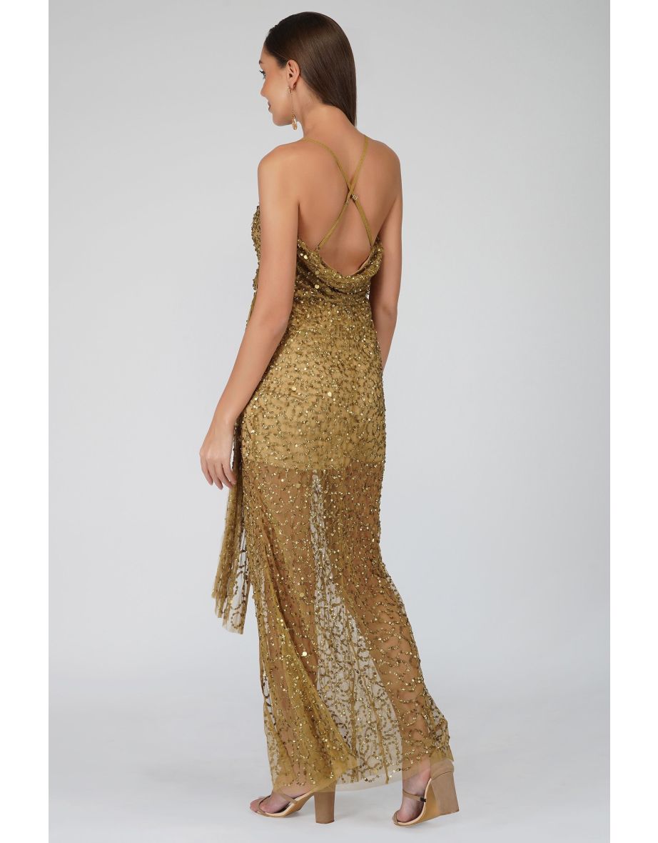 Nair Gold Sequin Maxi Dress - 5