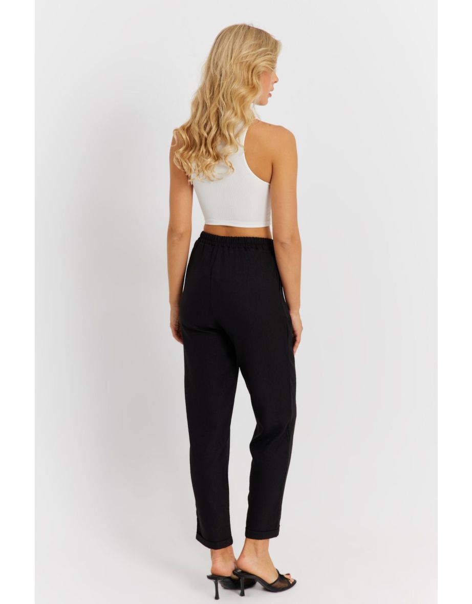 Women's Black Linen Trousers - 6