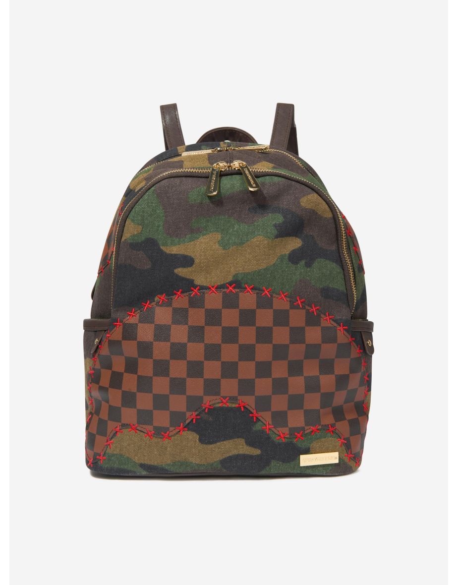 Kids Camo Shark Shape Check Savage Backpack in Green