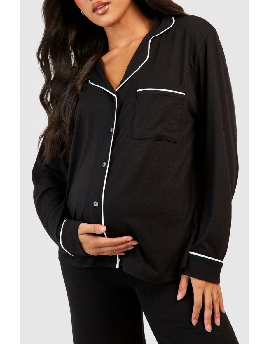 Maternity Jersey Piping Button Down Pyjamas - 3