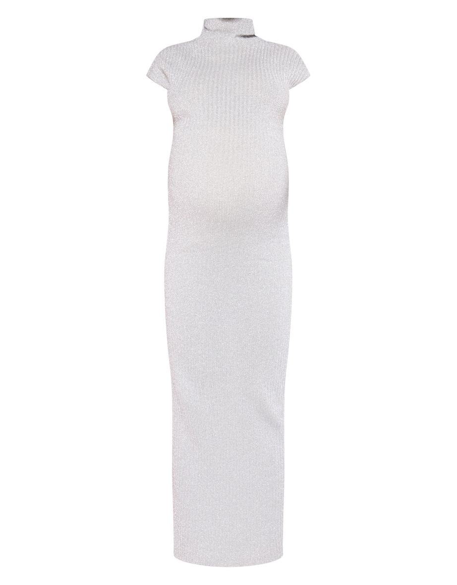 Maternity Metallic Silver Knit High Neck Maxi Dress - 4