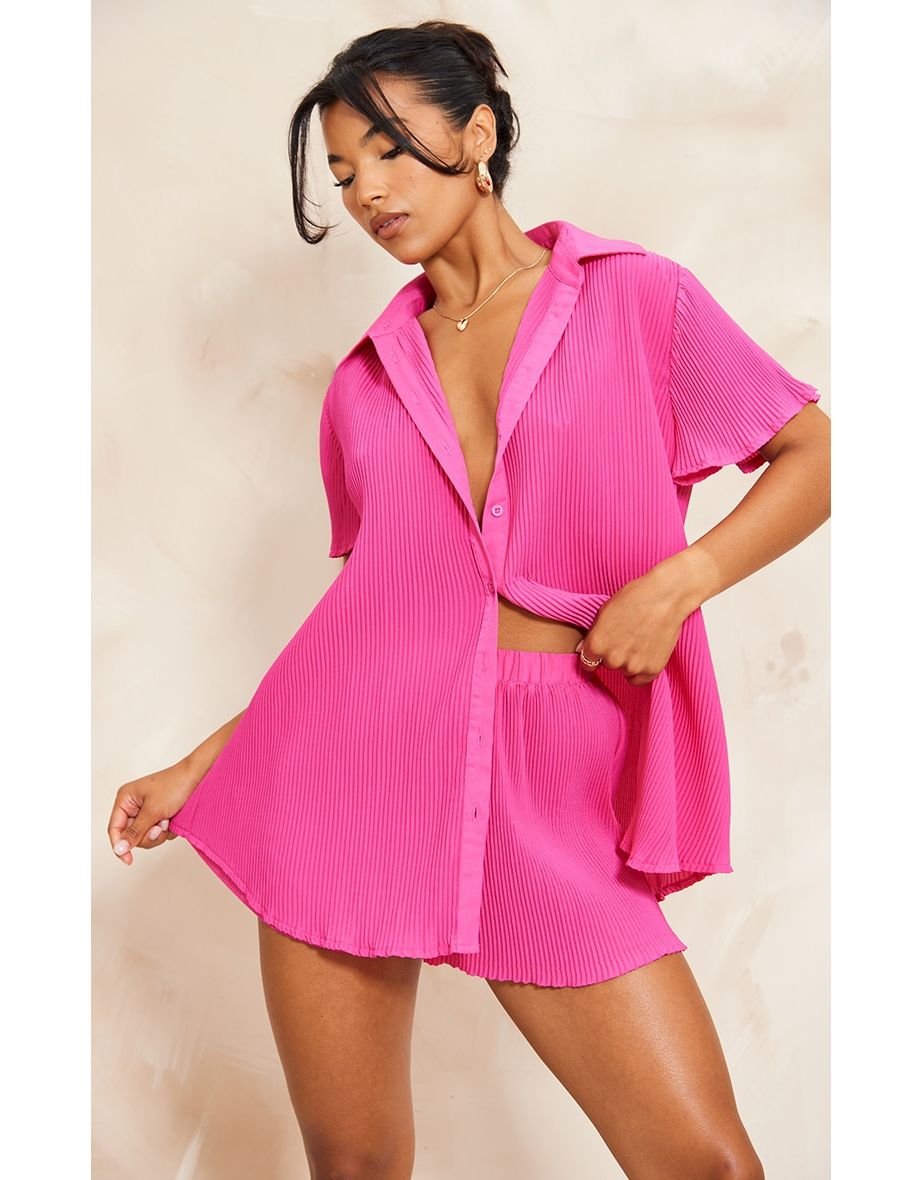 Premium Plisse Oversized Shirt Dress