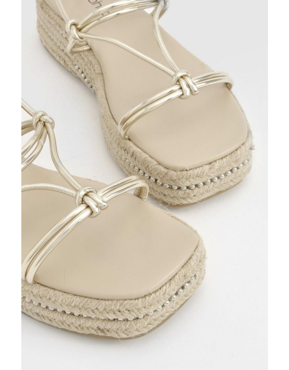 Knot Detail Flatform Sandals - gold - 3