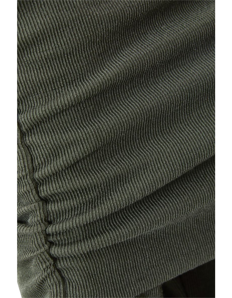 Khaki Ribbed Bardot Midi Dress - 5