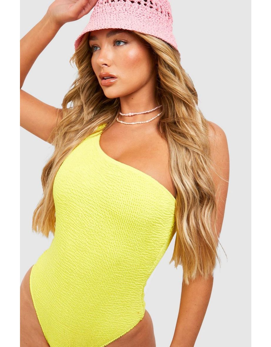 Yellow one shoulder swimsuit sale