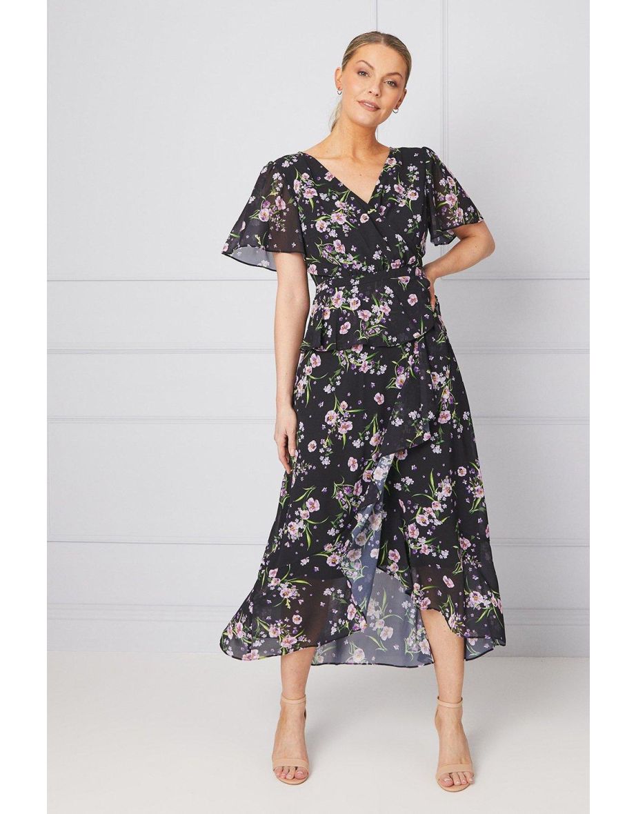 Occasion Ditsy Floral Ruffle Peplum  Dress