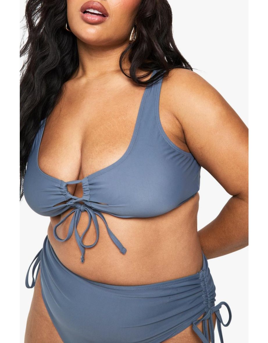 Plus Padded Lace Up Bikini Top - slate grey - 3
