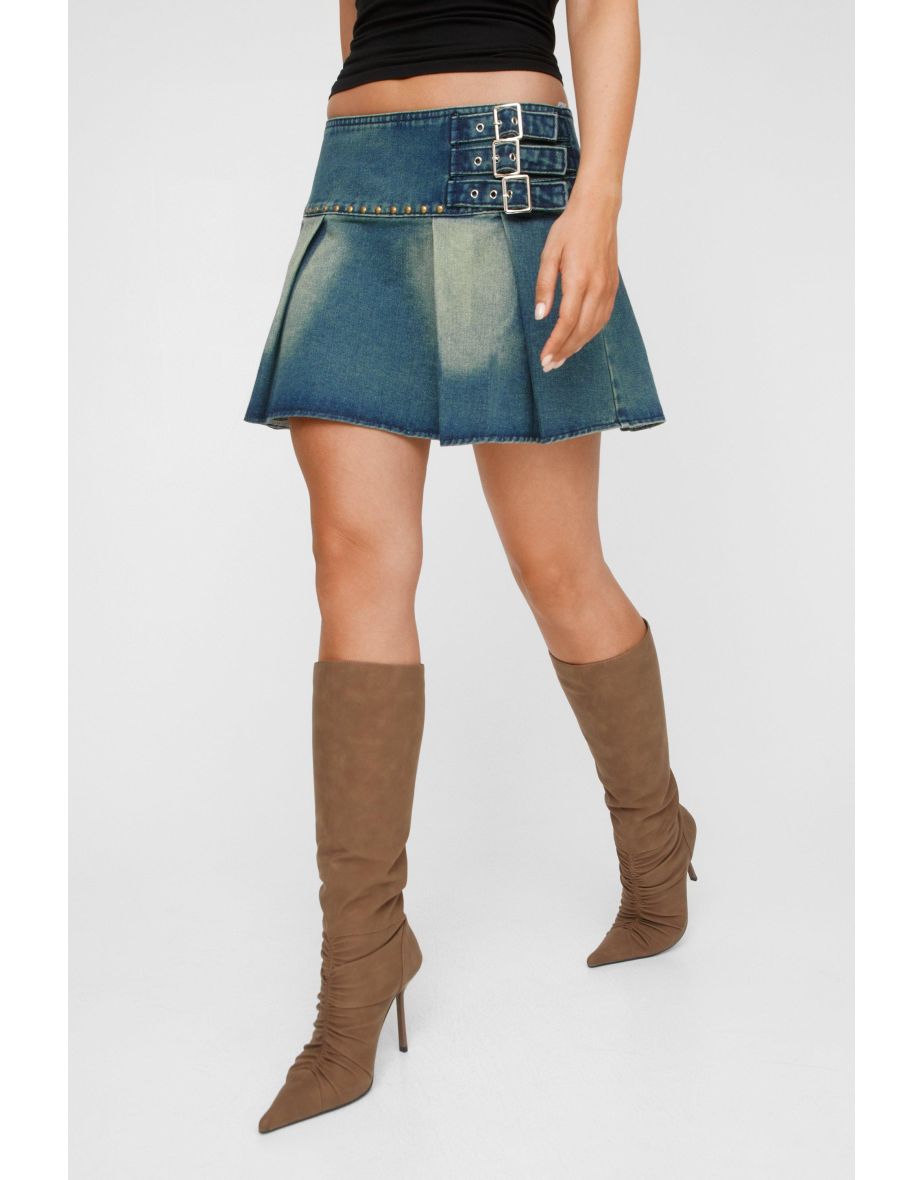 Faux Suede Rouch Pointed Toe Knee High Boots
