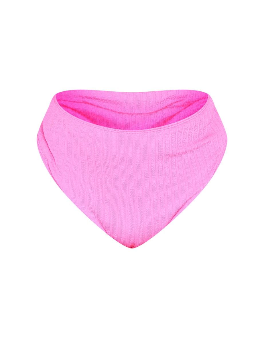 Plus Hot Pink Textured High Waisted Bikini Bottoms - 3
