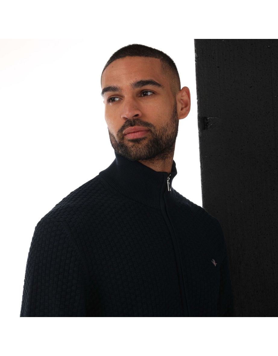 Men's Gant Textured Cotton Zipped Cardigan in Blue - 3